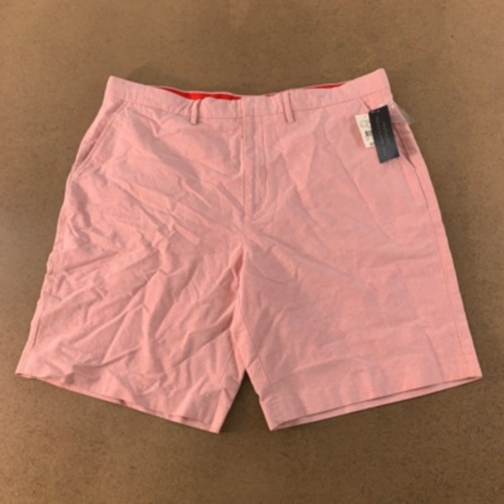 Bloomingdales Mens Chino Shorts Pink Birds Eye Flat Front Pockets Cotton 40 New